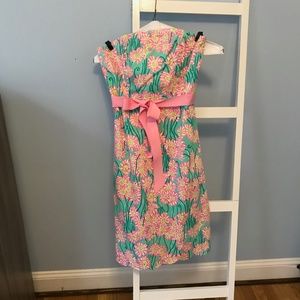 Lily Pulitzer Strapless dress with pink grosgrain ribbon sash